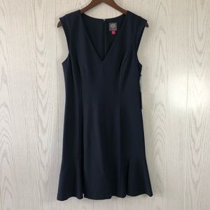 NWT Vince Camuto V-neck Ponte Fit & Flare Dress Navy Size 10